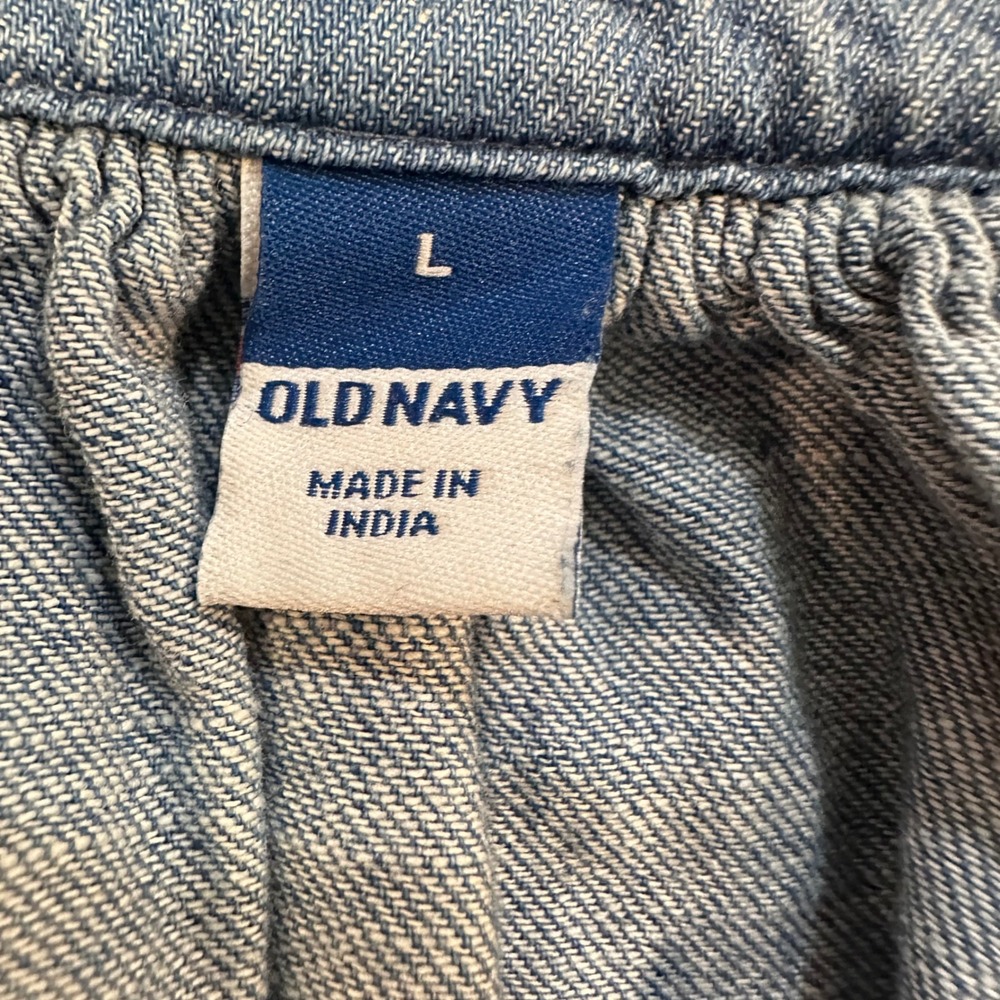 Old Navy Chambray Blouse Womens Blue V-Neck Long Sleeve Cotton Peasant Top L - Picture 4 of 6